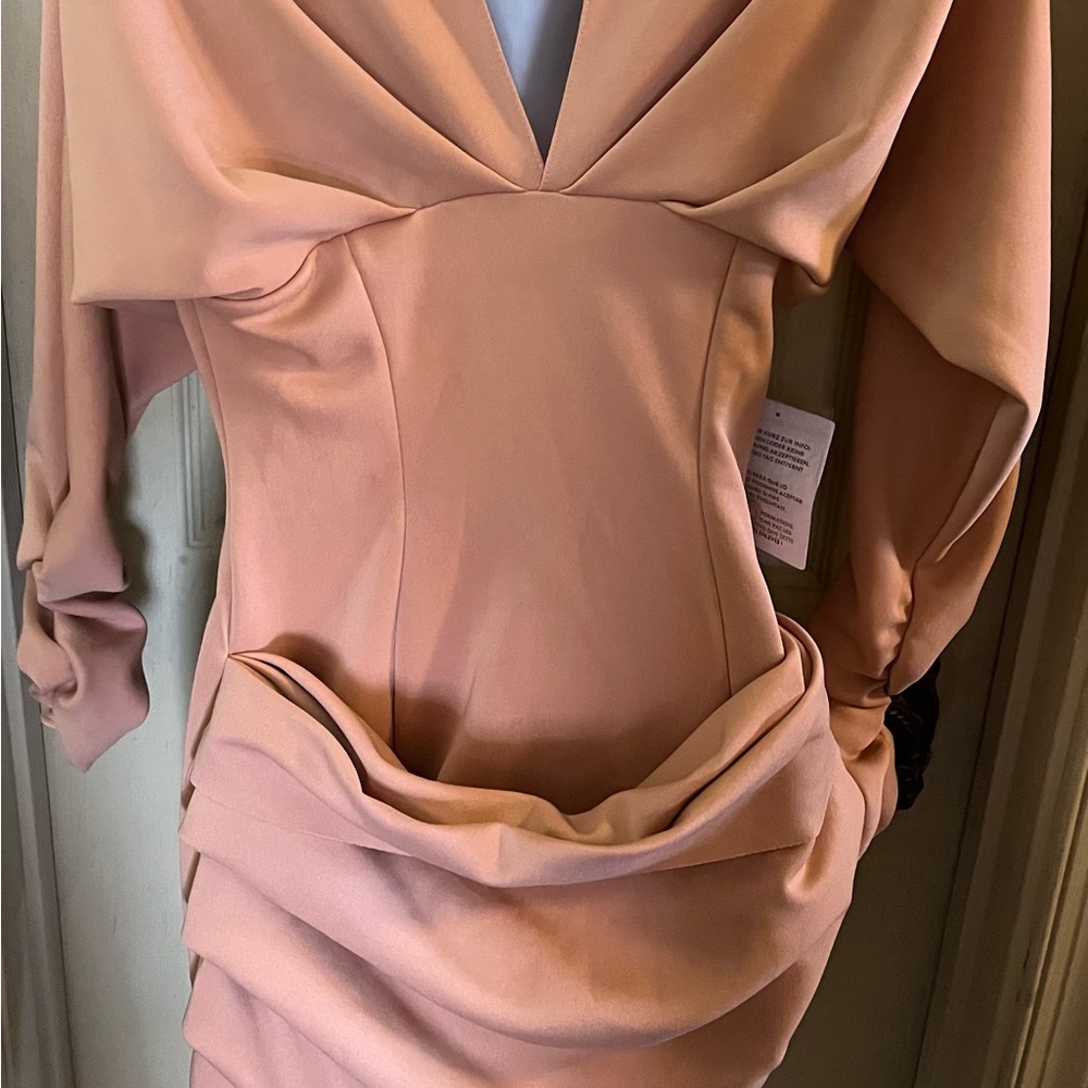 ASOS high low asymmetrical ruched long sleeve button closure at neck
